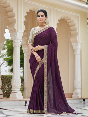 Rajwada Women Violet Saree With Unstitched Blouse
