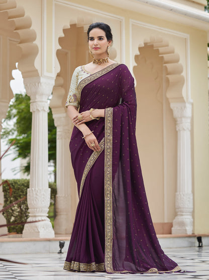 Rajwada Women Violet Saree With Unstitched Blouse