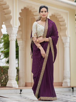 Rajwada Women Violet Saree With Unstitched Blouse