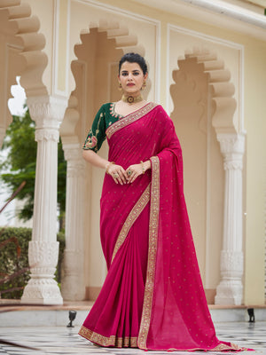 Rajwada Women Magenta Saree With Unstitched Blouse