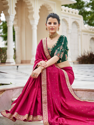 Rajwada Women Magenta Saree With Unstitched Blouse