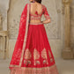 Rajwada Red Silk Blend Embroidered Semi-Stitched Lehenga For Women