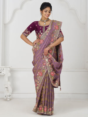 Rajwada Lavender Viscose Silk Embroidered Saree For Women