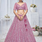 Rajwada Pink Soft Net Embellished Semi-Stitched Lehenga With Unstitched Blouse For Women