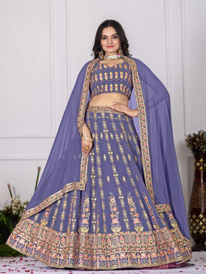 Rajwada Purple Georgette Embroidered Semi-Stitched lehenga For Women