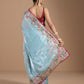 Rajwada Sky Blue Organza Embroidered Solid Saree For Women