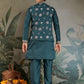 Rajwada Green Viscose Silk Embroidered Stitched Kurta Set For Men