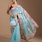 Rajwada Sky Blue Organza Embroidered Solid Saree For Women