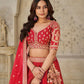 Rajwada Red Silk Blend Embroidered Semi-Stitched Lehenga For Women