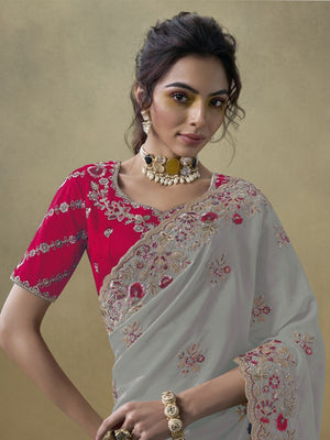 Rajwada Grey Georgette Embroidered Elegant Saree For Women