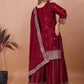 Rajwada Maroon Chinon Embroidered Stitched Kurta Set For Women