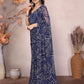 Rajwada Blue Georgette Printed Saree With Unstitched Blouse For Women
