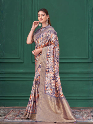 Rajwada Multicolour Silk Blend Woven Printed Saree For Women