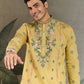 Rajwada Yellow Viscose Silk Embroidered Stitched Kurta For Men