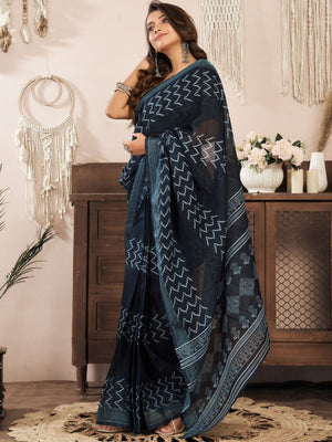Rajwada Black Cotton Linen Zari Work Saree For Women