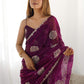 Rajwada Wine Organza Embroidered Solid Saree For Women