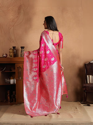 Rajwada Pink Silk Blend Woven Elegant Saree For Women