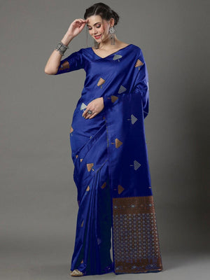 Rajwada Royal Blue Silk Blend Woven Saree For Women