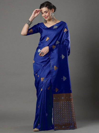 Rajwada Royal Blue Silk Blend Woven Saree For Women