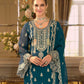 Rajwada Teal Blue Chinon Embellished Semi Stitched Kurta Set For Women