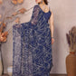 Rajwada Blue Georgette Printed Saree With Unstitched Blouse For Women