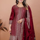 Rajwada Maroon Chinon Embroidered Stitched Kurta Set For Women