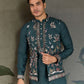 Rajwada Green Viscose Silk Embroidered Stitched Kurta Set For Men