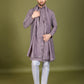 Rajwada Purple Viscose Silk Embellished Stitched Kurta For Men