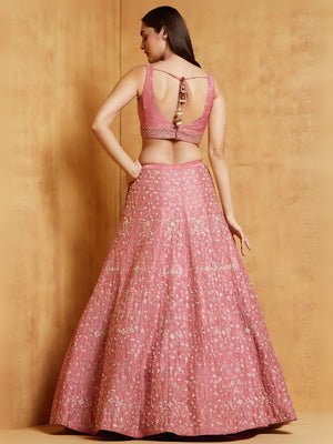 Rajwada Pink Satin Embroidered Semi-Stitched Lehenga For Women