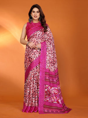 Rajwada Pink Silk Blend Printed Saree For Women