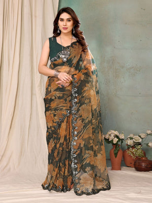 Rajwada Multicolor Georgette Printed Saree For Women