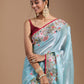 Rajwada Sky Blue Organza Embroidered Solid Saree For Women