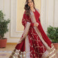 Rajwada Maroon Georgette Stitched Gown With Dupatta For Women