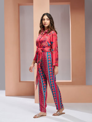 Rajwada Pink Linen Printed Stitched Co-Ord Set For Women