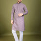 Rajwada Purple Viscose Silk Embellished Stitched Kurta For Men