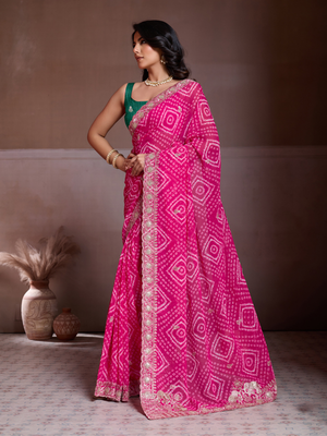 Rajwada Pink Georgette Embroidered Saree For Women