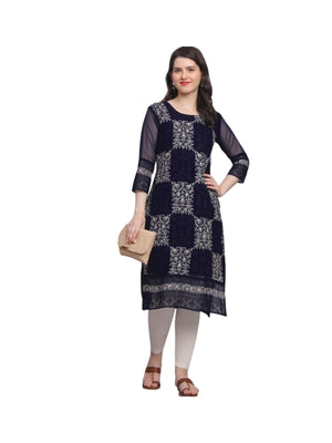 Rajwada Navy Blue Georgette Embroidered Kurti For Women