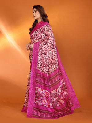 Rajwada Pink Silk Blend Printed Saree For Women