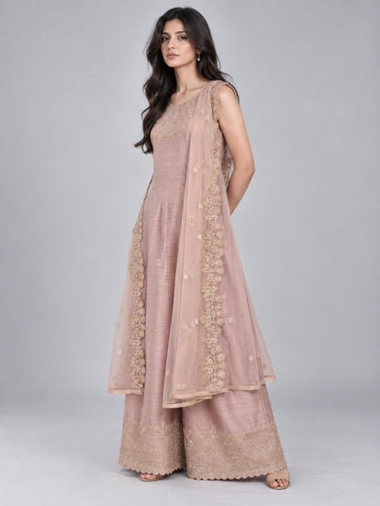 Light Pink Silk Blend Embellished Kurta Set