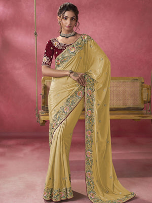 Rajwada Yellow Georgette Embroidered Elegant Saree For Women
