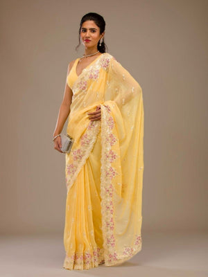 Rajwada Yellow Crush Embroidered Saree For Women