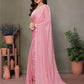 Rajwada Pink Banglori Lace Work Saree With Unstitched Blouse For Women