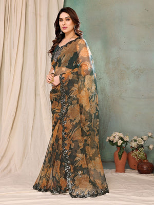 Rajwada Multicolor Georgette Printed Saree For Women
