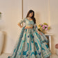 Rajwada Sky Blue Banarasi Silk Embroidered Semi-Stitched Lehenga For Women