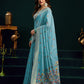 Rajwada Sky Blue Cotton Blend Printed Saree For Women