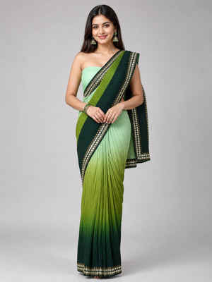 Dark Green Silk Blend Embellished Saree