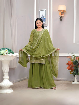 Rajwada Green Georgette Embroidered Stitched Kurta Set For Women