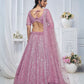 Rajwada Pink Soft Net Embellished Semi-Stitched Lehenga With Unstitched Blouse For Women