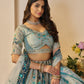 Rajwada Sky Blue Banarasi Silk Embroidered Semi-Stitched Lehenga For Women