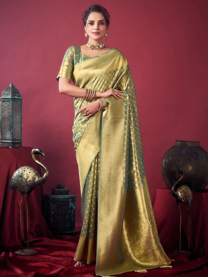 Rajwada Sage Green Silk Blend Solid Saree For Women